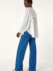 Roman White Pleat Detail Button Through 100% Cotton Blouse - Image 3 of 5