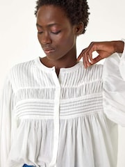 Roman White Pleat Detail Button Through 100% Cotton Blouse - Image 4 of 5