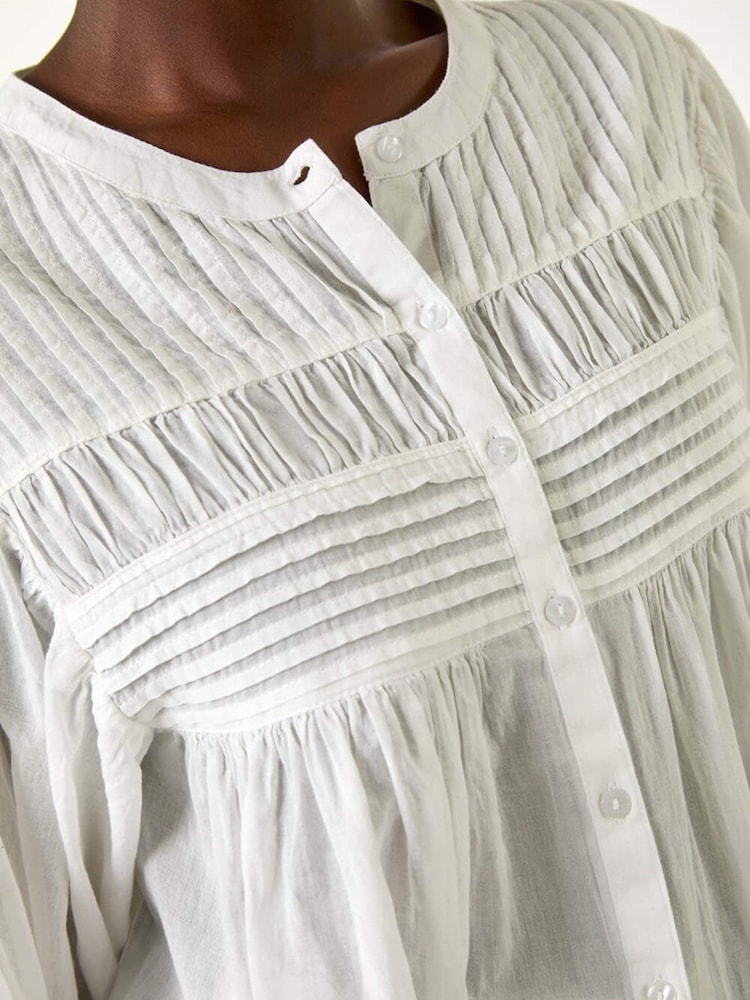 Roman White Pleat Detail Button Through 100% Cotton Blouse - Image 5 of 5