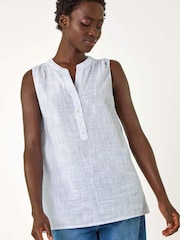 Roman Blue Stripe V-Neck 100% Cotton Vest Top - Image 1 of 5