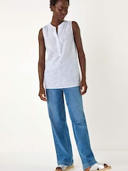 Roman Blue Stripe V-Neck 100% Cotton Vest Top - Image 2 of 5