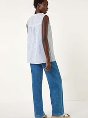 Roman Blue Stripe V-Neck 100% Cotton Vest Top - Image 3 of 5