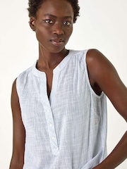 Roman Blue Stripe V-Neck 100% Cotton Vest Top - Image 4 of 5