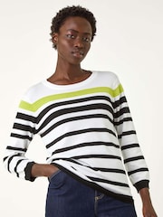 Roman White Stripe Print Colour Knit Jumper - Image 1 of 5