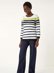 Roman White Stripe Print Colour Knit Jumper - Image 2 of 5