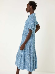 Roman Blue Floral Print Denim Smock Dress - Image 1 of 5