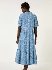 Roman Blue Floral Print Denim Smock Dress - Image 2 of 5