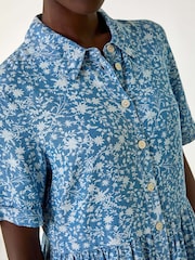 Roman Blue Floral Print Denim Smock Dress - Image 5 of 5