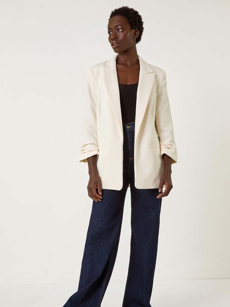 Roman White Tailored Ruched Sleeve Stretch Jacket - Image 2 of 5