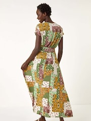 Roman Green Patchwork Shirred Maxi Dress - Image 3 of 5
