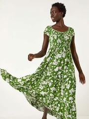 Roman Green Floral Print Tiered Maxi Dress - Image 2 of 5