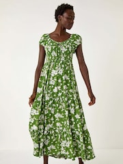 Roman Green Floral Print Tiered Maxi Dress - Image 4 of 5