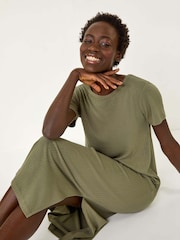Roman Green Ribbed Stretch Midi Dress - Image 1 of 5