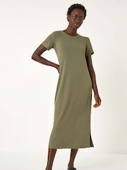 Roman Green Ribbed Stretch Midi Dress - Image 2 of 5