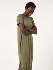 Roman Green Ribbed Stretch Midi Dress - Image 4 of 5