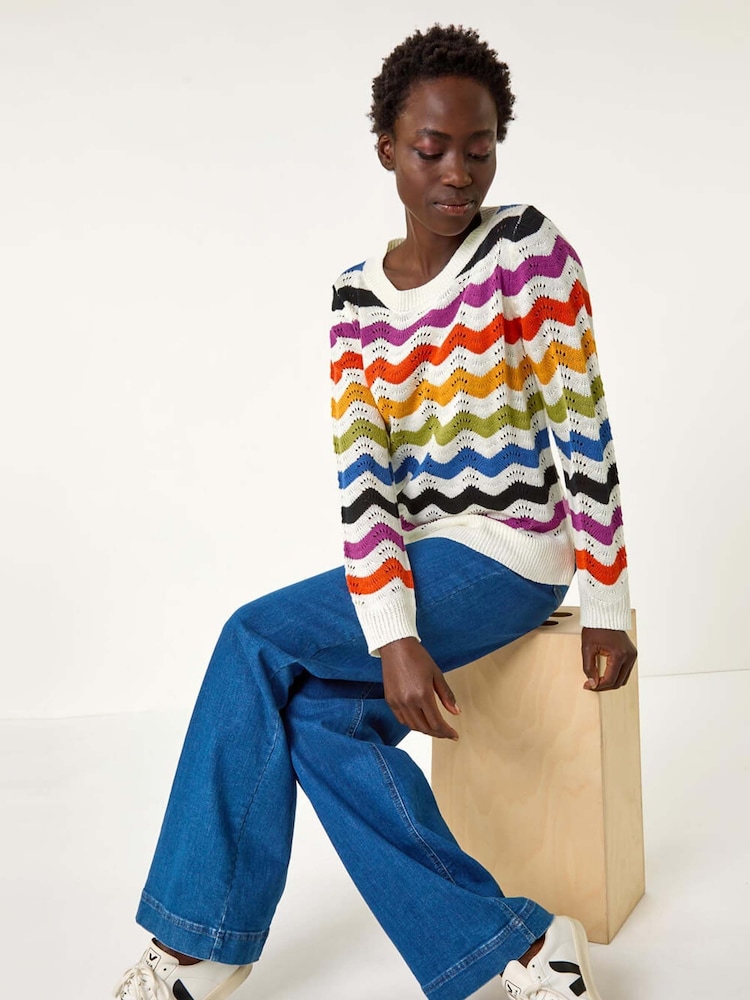 Roman Black Striped Wave Knit Jumper - Image 1 of 5