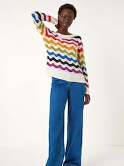 Roman Black Striped Wave Knit Jumper - Image 2 of 5