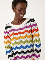 Roman Black Striped Wave Knit Jumper - Image 4 of 5