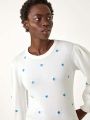 Roman White Floral Embroidery Knit Top - Image 1 of 5