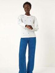Roman White Floral Embroidery Knit Top - Image 2 of 5