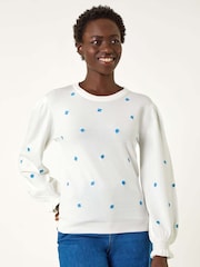 Roman White Floral Embroidery Knit Top - Image 4 of 5