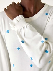 Roman White Floral Embroidery Knit Top - Image 5 of 5
