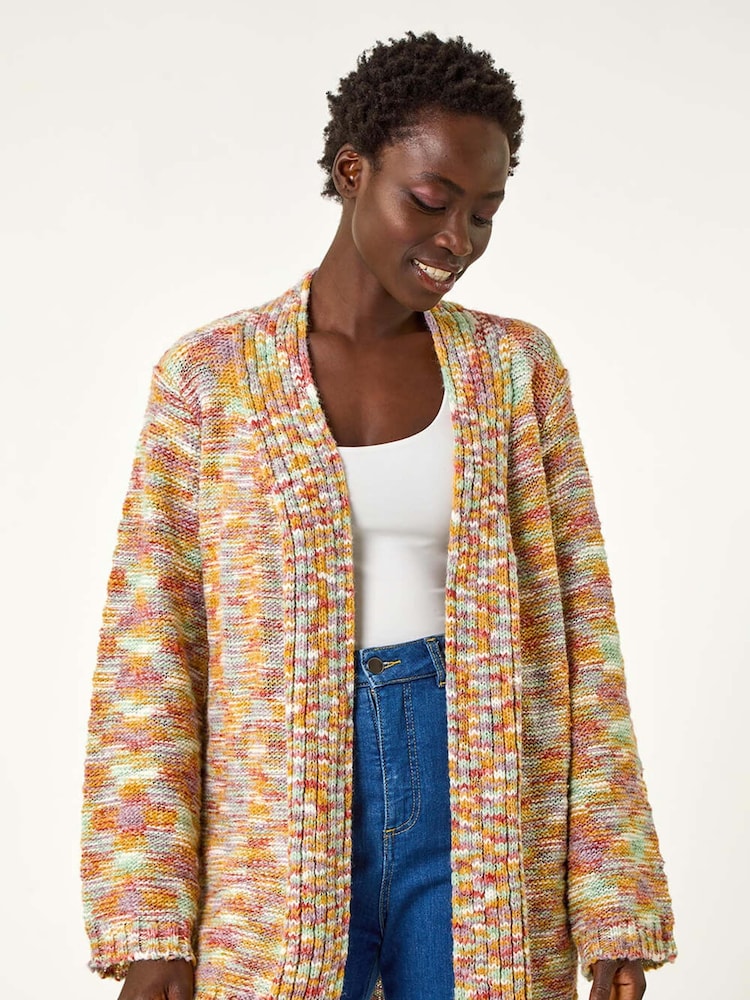 Roman Yellow Purl Longline Knit Cardigan - Image 1 of 5 Roman Yellow Purl Longline Knit Cardigan - Image 1 of 5