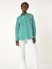 Roman Green 100% Cotton Linear Print V-Neck Button Shirt - Image 2 of 5
