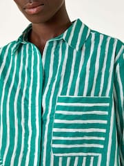 Roman Green 100% Cotton Linear Print V-Neck Button Shirt - Image 5 of 5