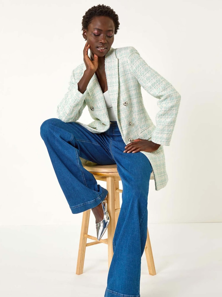 Roman Blue Longline Checkered Boucle Jacket - Image 1 of 5