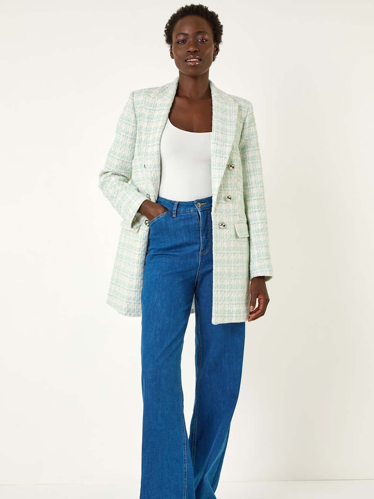 Roman Blue Longline Checkered Boucle Jacket - Image 2 of 5