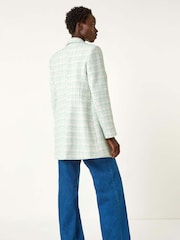 Roman Blue Longline Checkered Boucle Jacket - Image 3 of 5