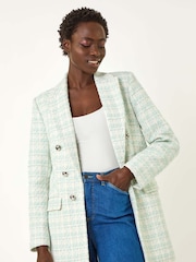 Roman Blue Longline Checkered Boucle Jacket - Image 4 of 5
