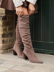 Linzi Brown Escada Knee High Boots With Leather Stacked Heel - Image 2 of 6