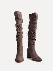 Linzi Brown Escada Knee High Boots With Leather Stacked Heel - Image 4 of 6