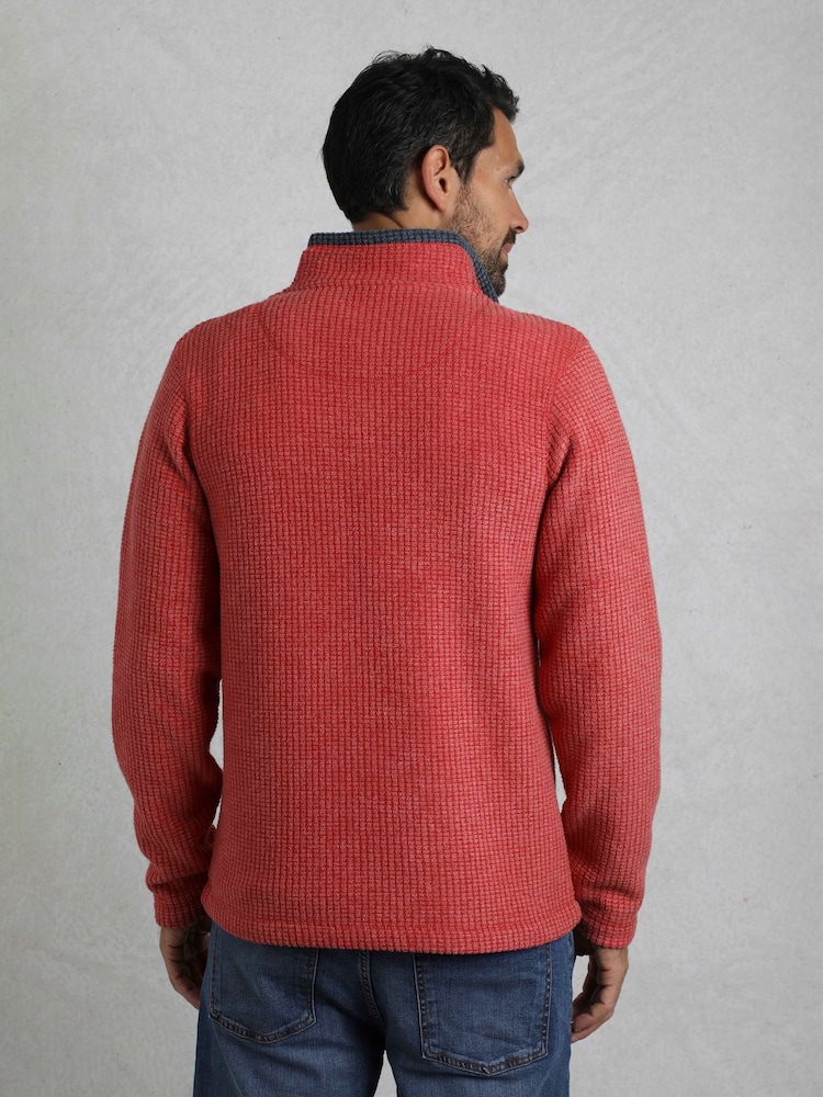 Weird Fish Red Newark Quarter Zip Grid Fleece - Image 2 of 7 Weird Fish Red Newark Quarter Zip Grid Fleece - Image 2 of 7