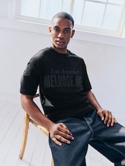 Black Relaxed Fit Graphic Print Heavyweight T-Shirt - Image 1 of 7
