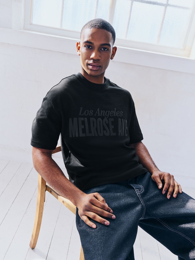 Black Relaxed Fit Graphic Print Heavyweight T-Shirt - Image 1 of 7
