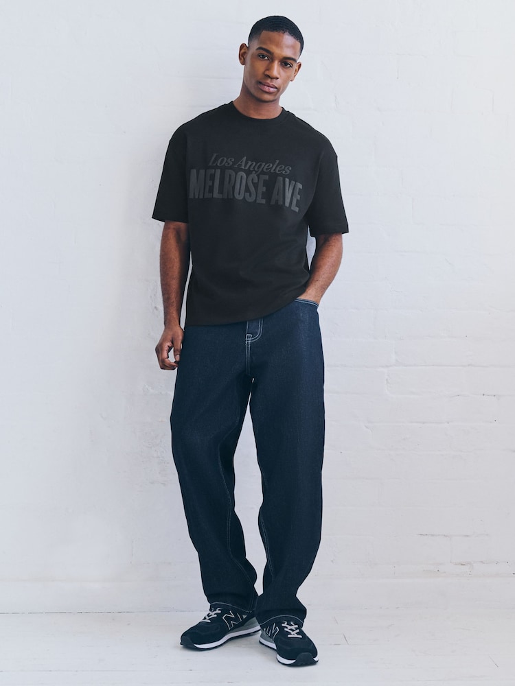 Black Relaxed Fit Graphic Print Heavyweight T-Shirt - Image 2 of 7