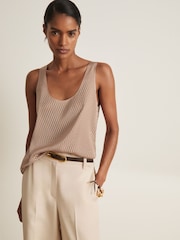 Reiss Taupe Isabelle Atelier Laser Cut Vest Top - Image 1 of 6