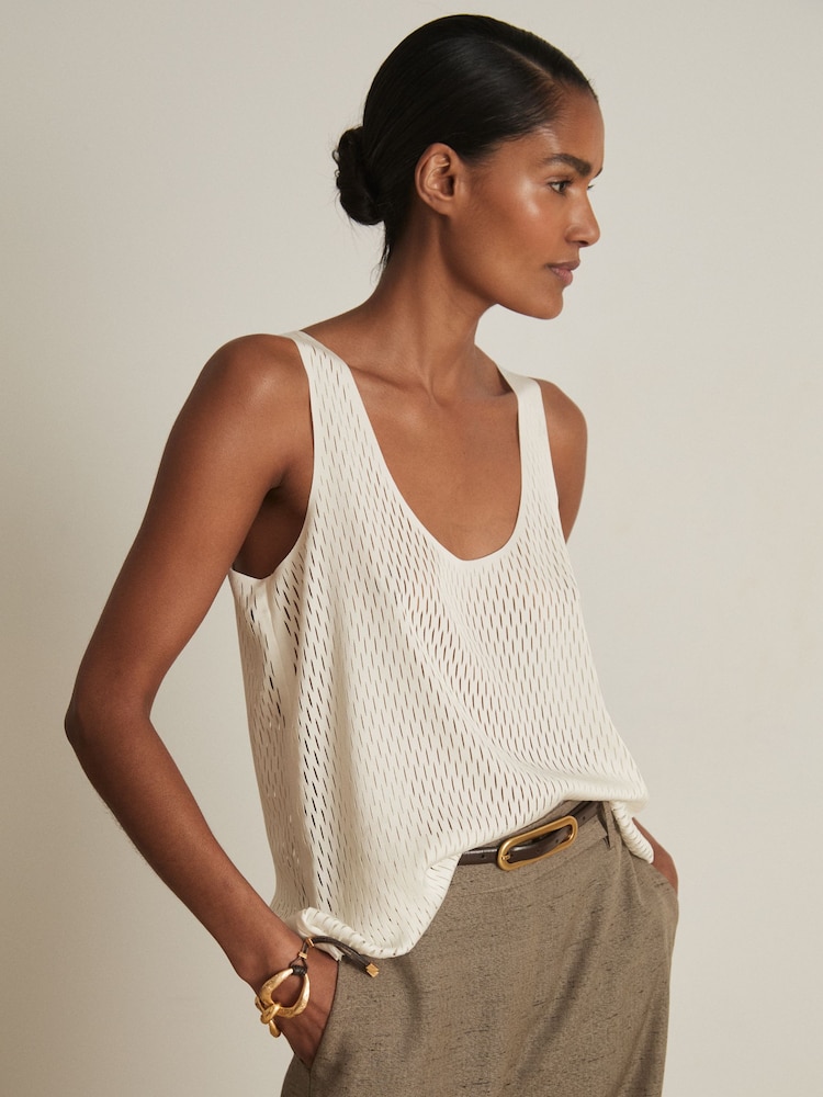 Reiss Cream Isabelle Atelier Laser Cut Vest Top - Image 1 of 6