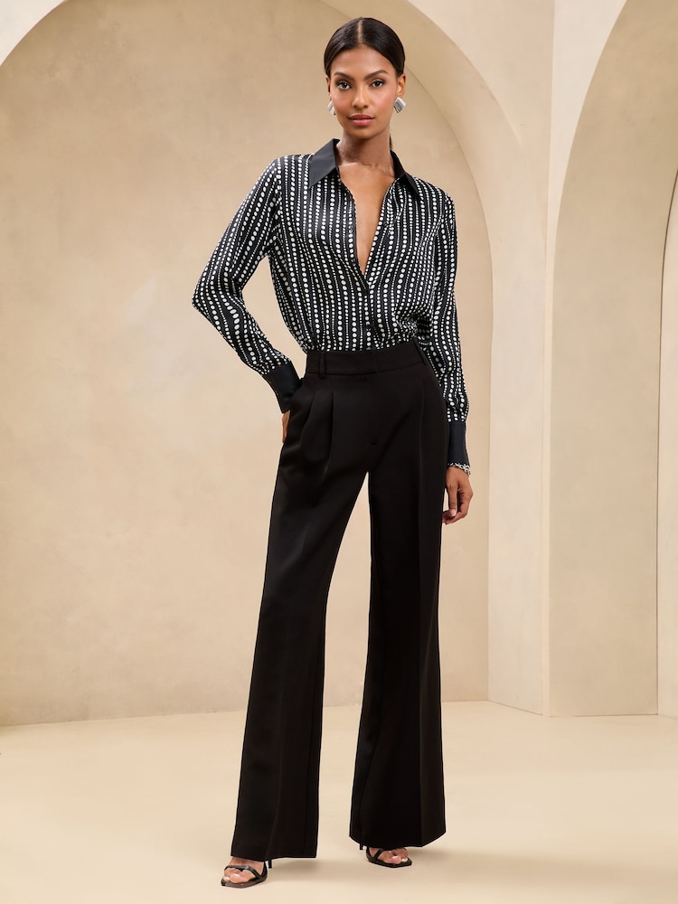 Lipsy Black Satin Printed Shirt - Image 3 of 4
