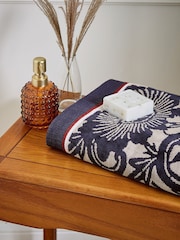Bedeck of Belfast Navy Linen Brick Red Stafford 100% Cotton Towel - Image 1 of 2