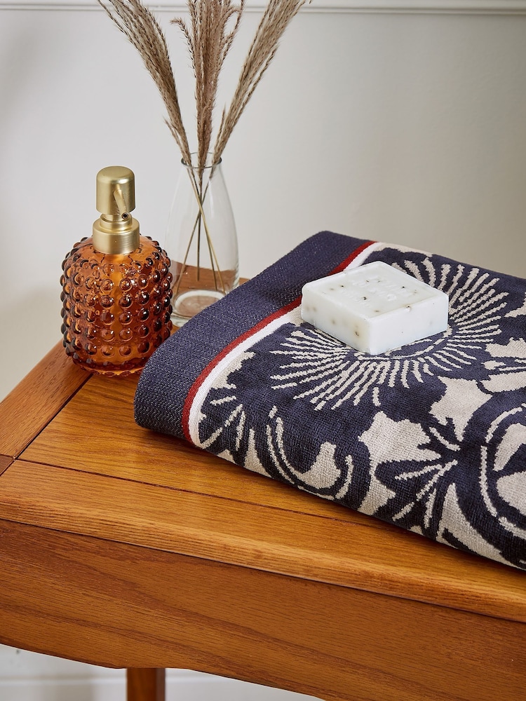 Bedeck of Belfast Navy Linen Brick Red Stafford 100% Cotton Towel - Image 1 of 2
