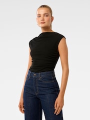 Forever New Black Mel Cap Sleeves Mesh Top - Image 3 of 5