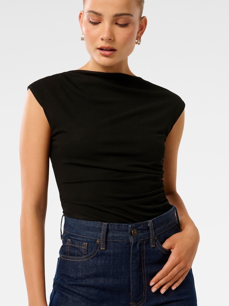 Forever New Black Mel Cap Sleeves Mesh Top - Image 5 of 5