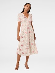 Forever New White Sabrina Printed Midi Dress with a Touch of Linen - Image 1 of 4