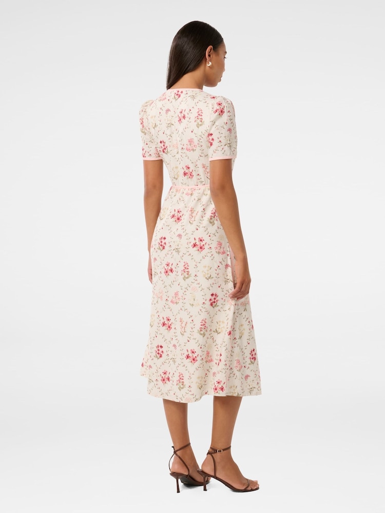Forever New White Sabrina Printed Midi Dress with a Touch of Linen - Image 2 of 4
