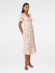 Forever New White Sabrina Printed Midi Dress with a Touch of Linen - Image 4 of 4