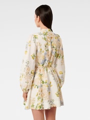 Forever New Cream Annalise Fluted Mini Dress Contains Linen - Image 2 of 5
